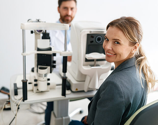 Woman undergoing advanced diagnostic treatment at Look! Optometry