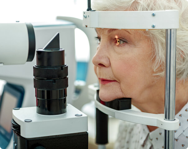 Senior patient undergoing cataracts exam